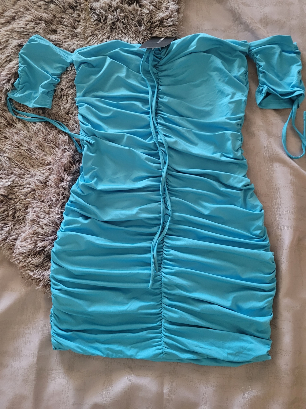 Fashion Nova Turquoise Ruched Bodycon Dress